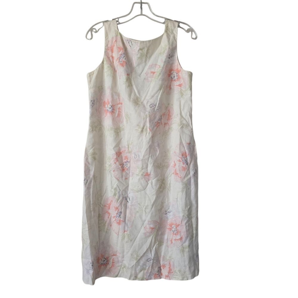 LAUREN RALPH LAUREN Floral Sleeveless Dress  100%‎ Linen Cream and Pink Size 12